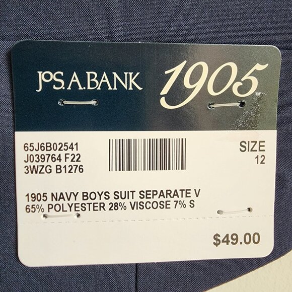 Size 12 Boys Vest Navy Blue Wedding Ringbearer Jos A Bank Kids Polyester Nwt New - Picture 5 of 17